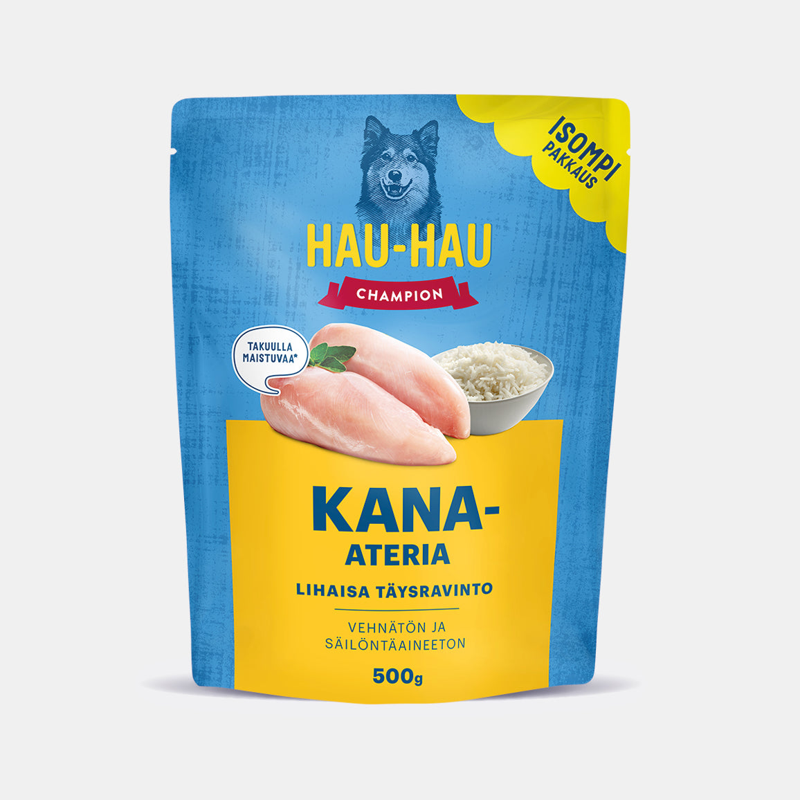 Hau-Hau Champion Kana-ateria vehnätön koiran märkäruoka 500 g pakkauskuva