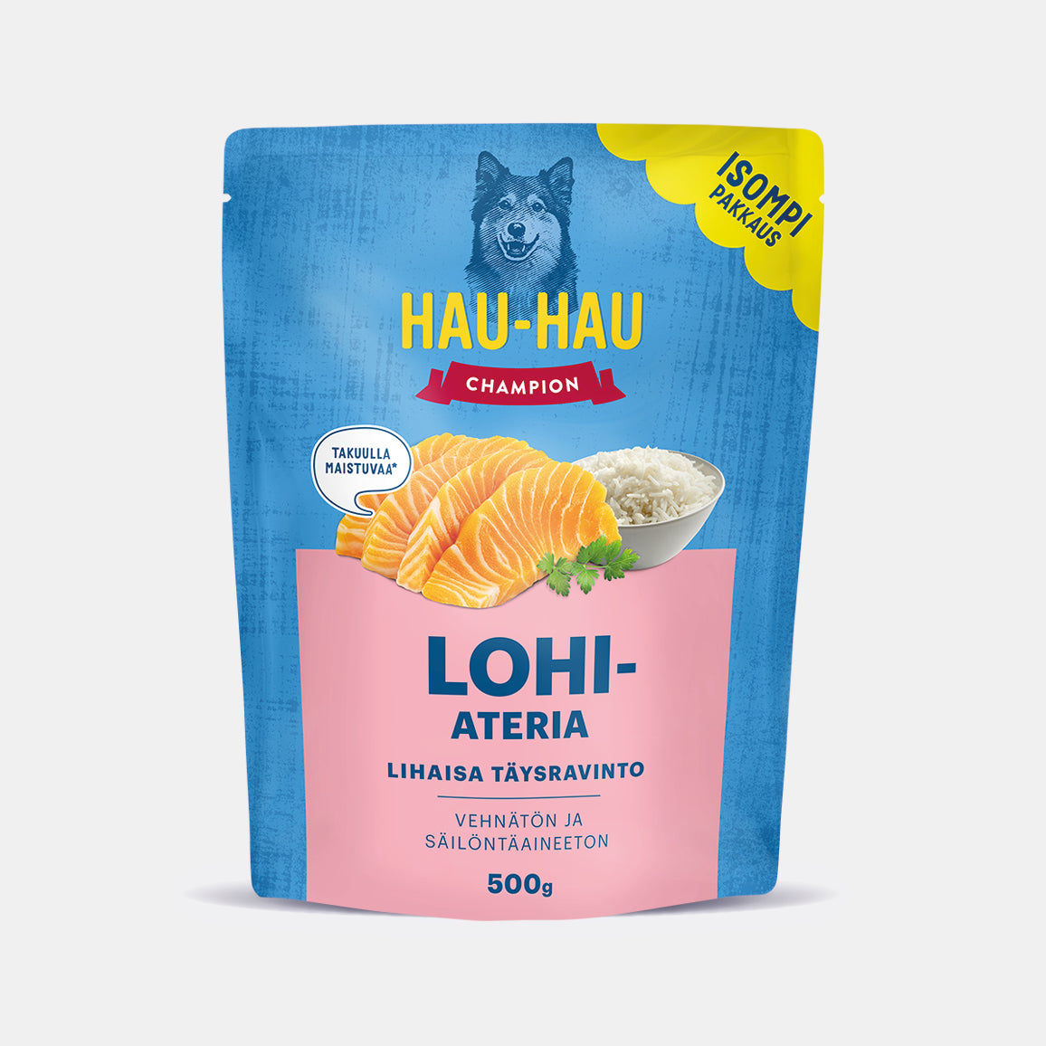 Hau-Hau Champion Lohiateria vehnätön koiran märkäruoka 500 g pakkauskuva